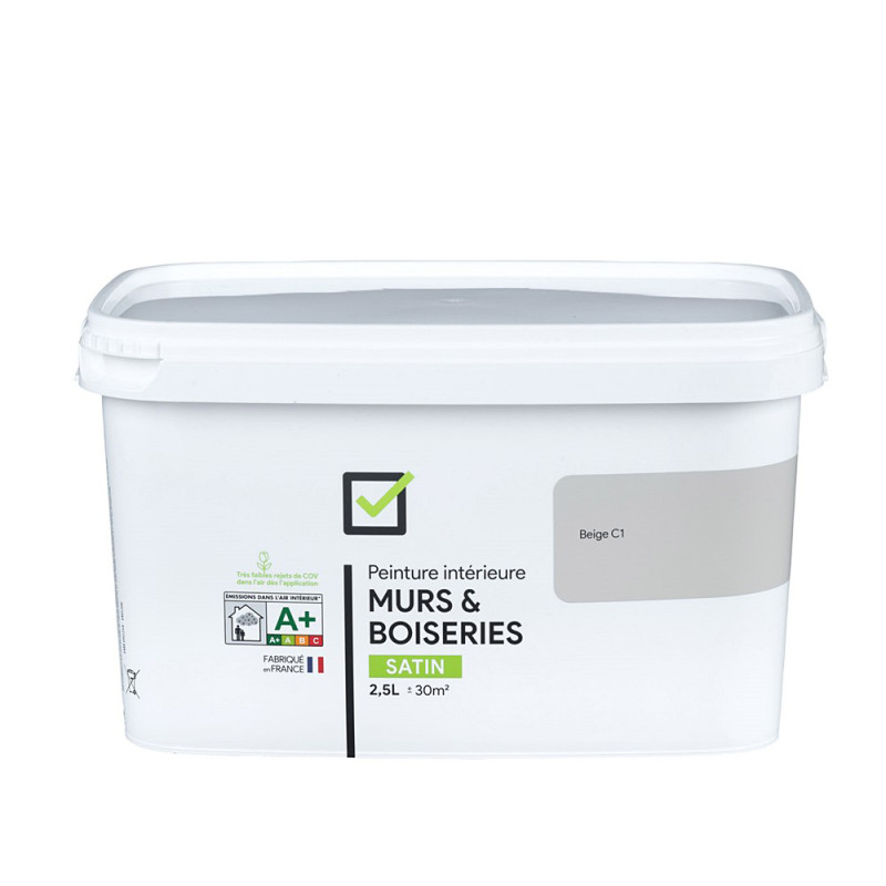Peinture pour murs et boiseries beige C1 satiné 2,5 L