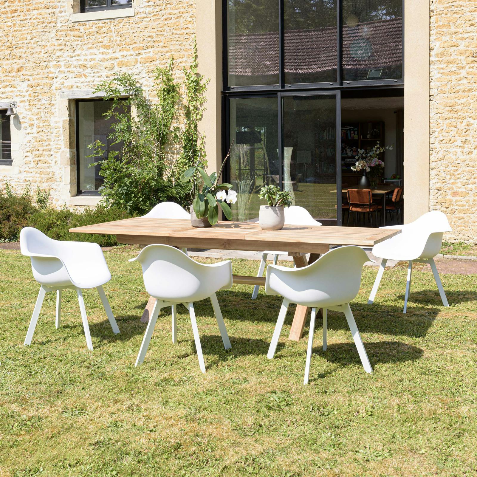 Fauteuil de jardin blanc à dossier rond avec accoudoirs (lot de 6) GIJON
