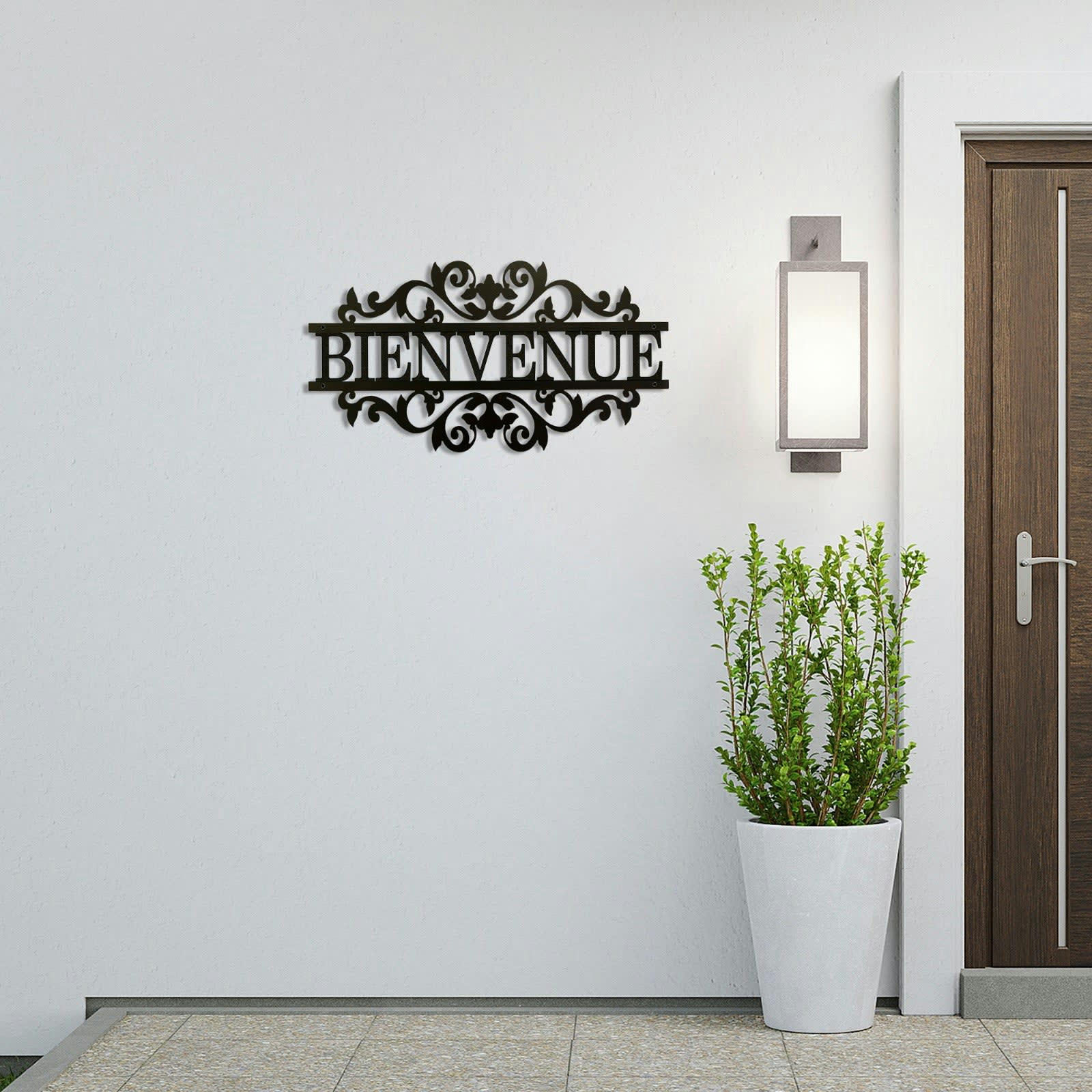 - Déco murale binvenue en métal noir 35x18 cm
