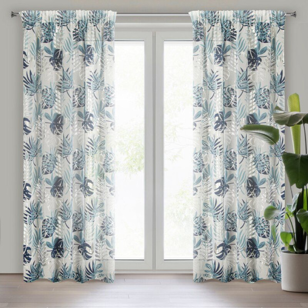 Zasłona na taśmie botaniczny nadruk glamour MALTA 140X270 granatowa