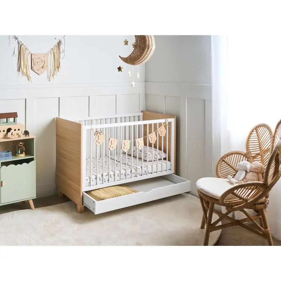 GUNNAR - Babybedje - Lichtbruin/Wit - 60 x 120 cm - Dennenhout