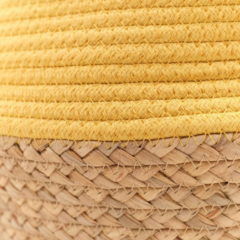 LA FACTORY - Panier rond tressé en coton jaune 27x23