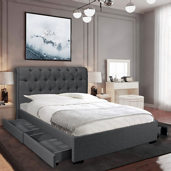 Lit CHELSEA 160x200  4 tiroirs   sommier / Gris foncé