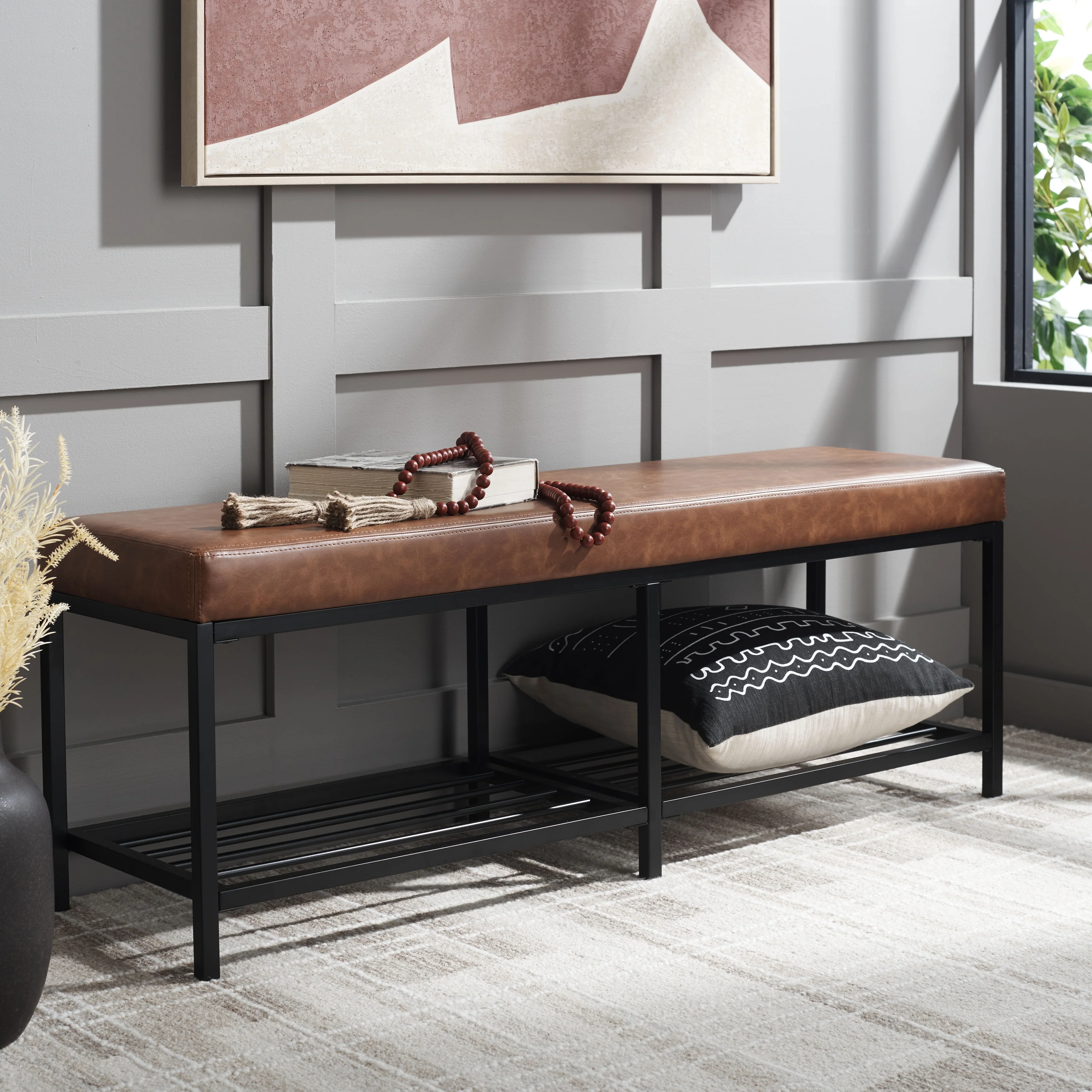 SAFAVIEH Selena 2-Shelf Bench - 48 W x 15 D x 18 H - 48Wx15Dx18H