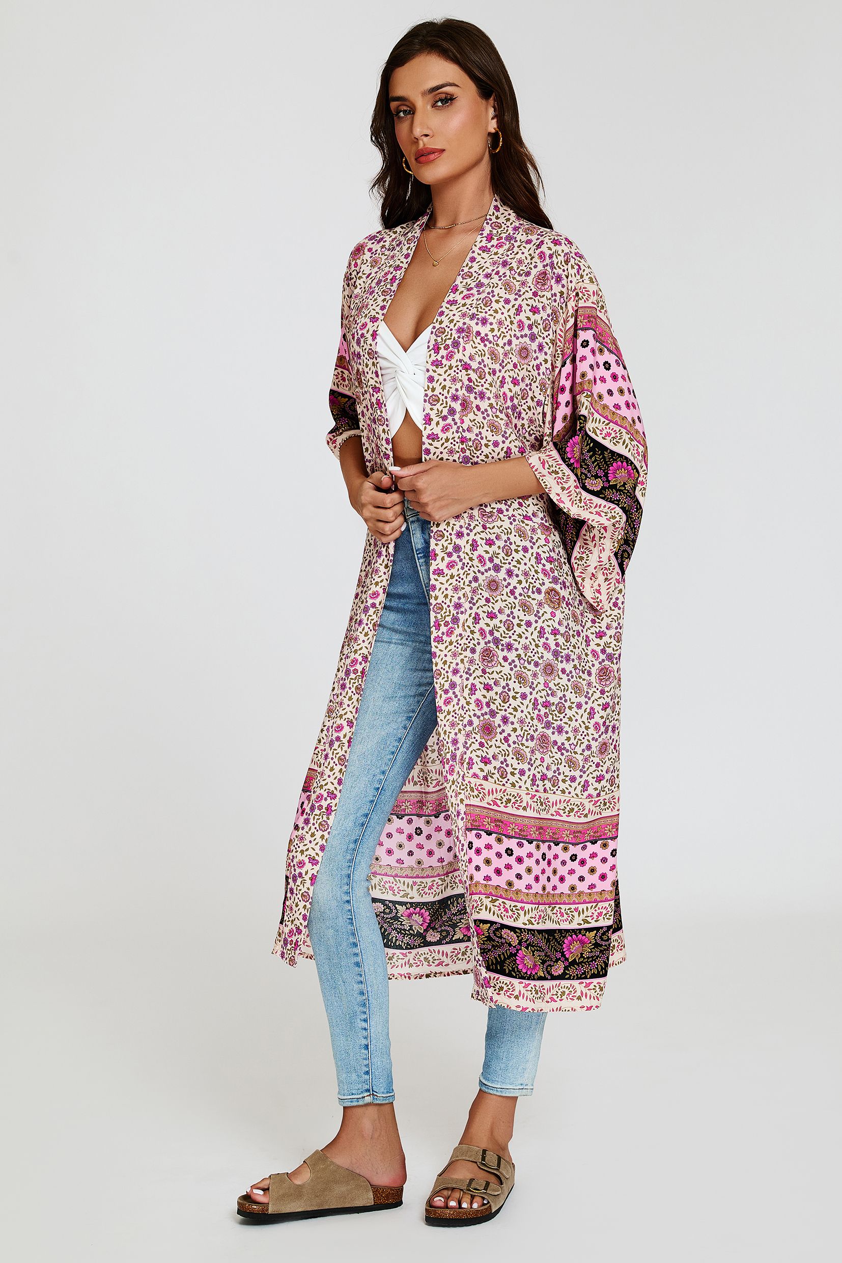 FS Collection Relaxed Cotton Kimono In Pink