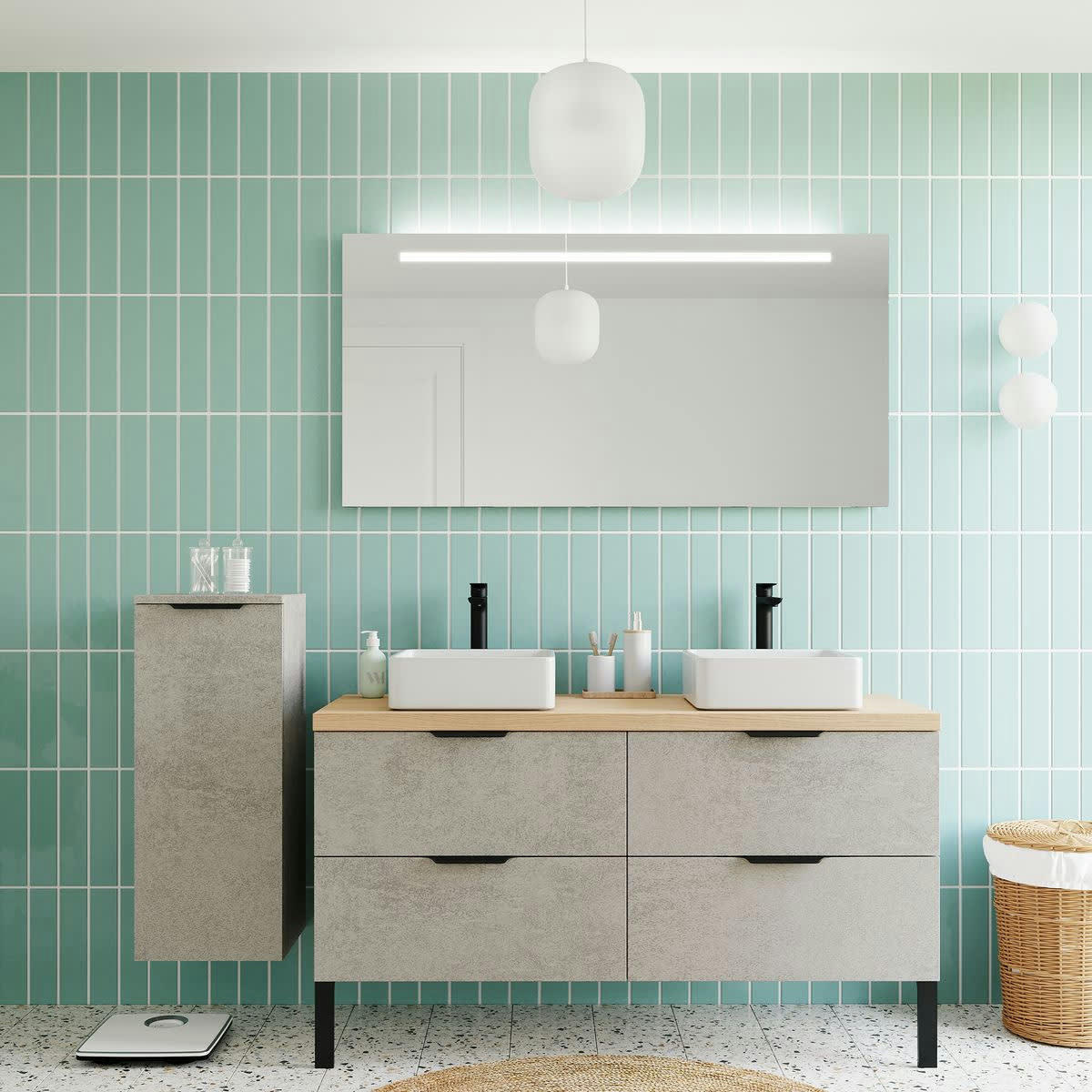 SOHO - Meuble salle de bain 2 vasques posées 140cm 4 tiroirs Béton