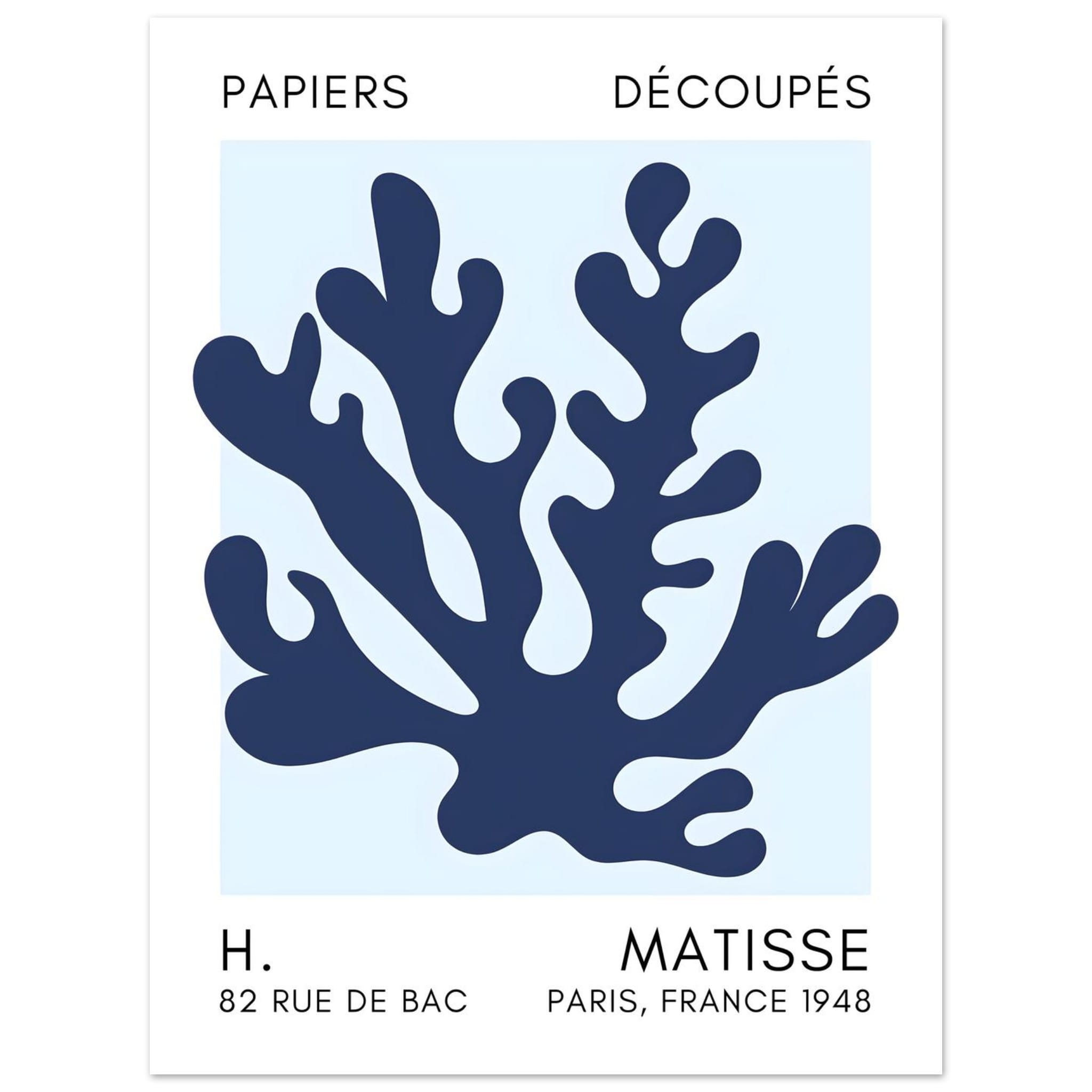Artfulprints Poster Matisse – Saltflower shapes navy blue I  - 30x40 cm - Blauw