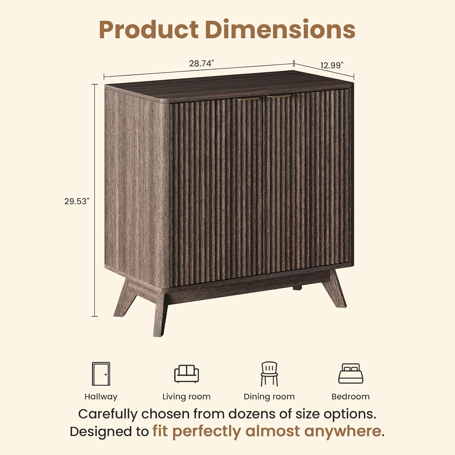29'' Sideboard Buffet Cabinet with Storage, Fluted Cabinet with Rounded Corners, Modern Buffet Table Accent with 2 Doors for Coffee Bar, Console Table,Walnut