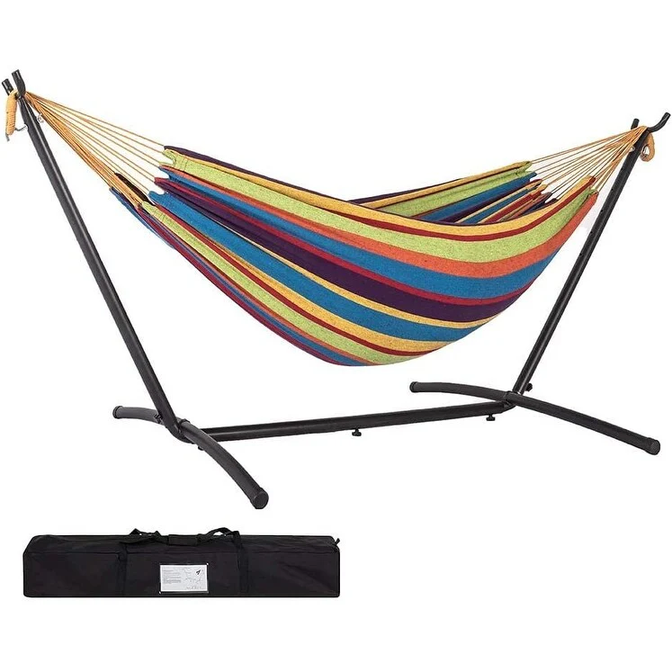 Double Cotton Hammock with Heavy Duty Steel Stand