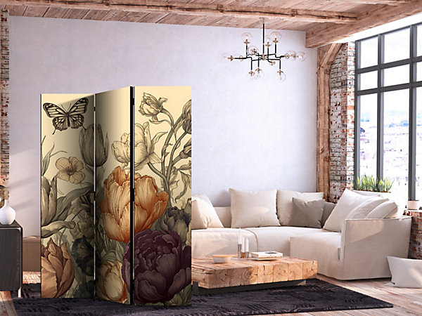 Paravent -Illustration de Fleurs et PapillonsClair
