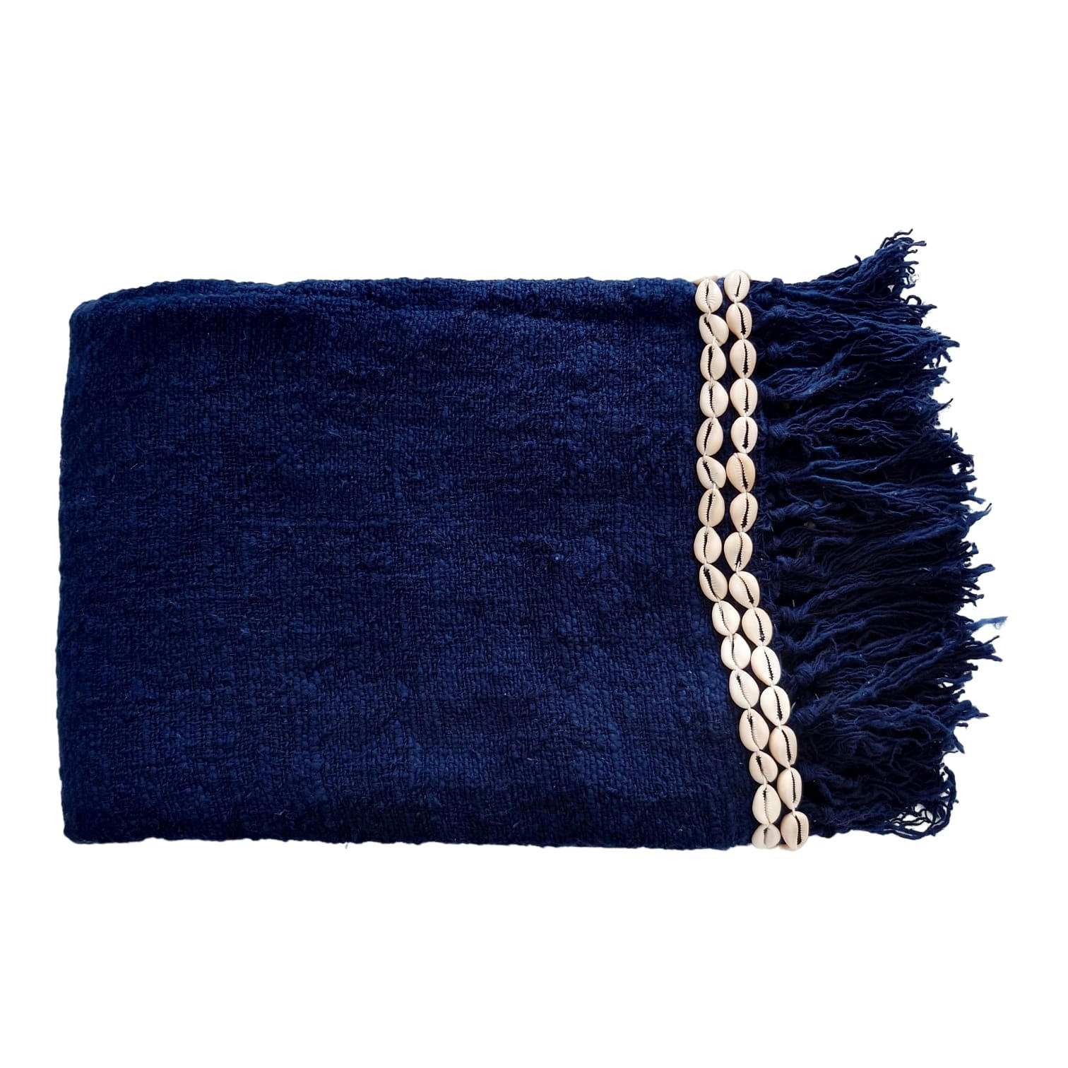 CANGA - Plaid en coton avec coquillages, bleu 140x200 cm