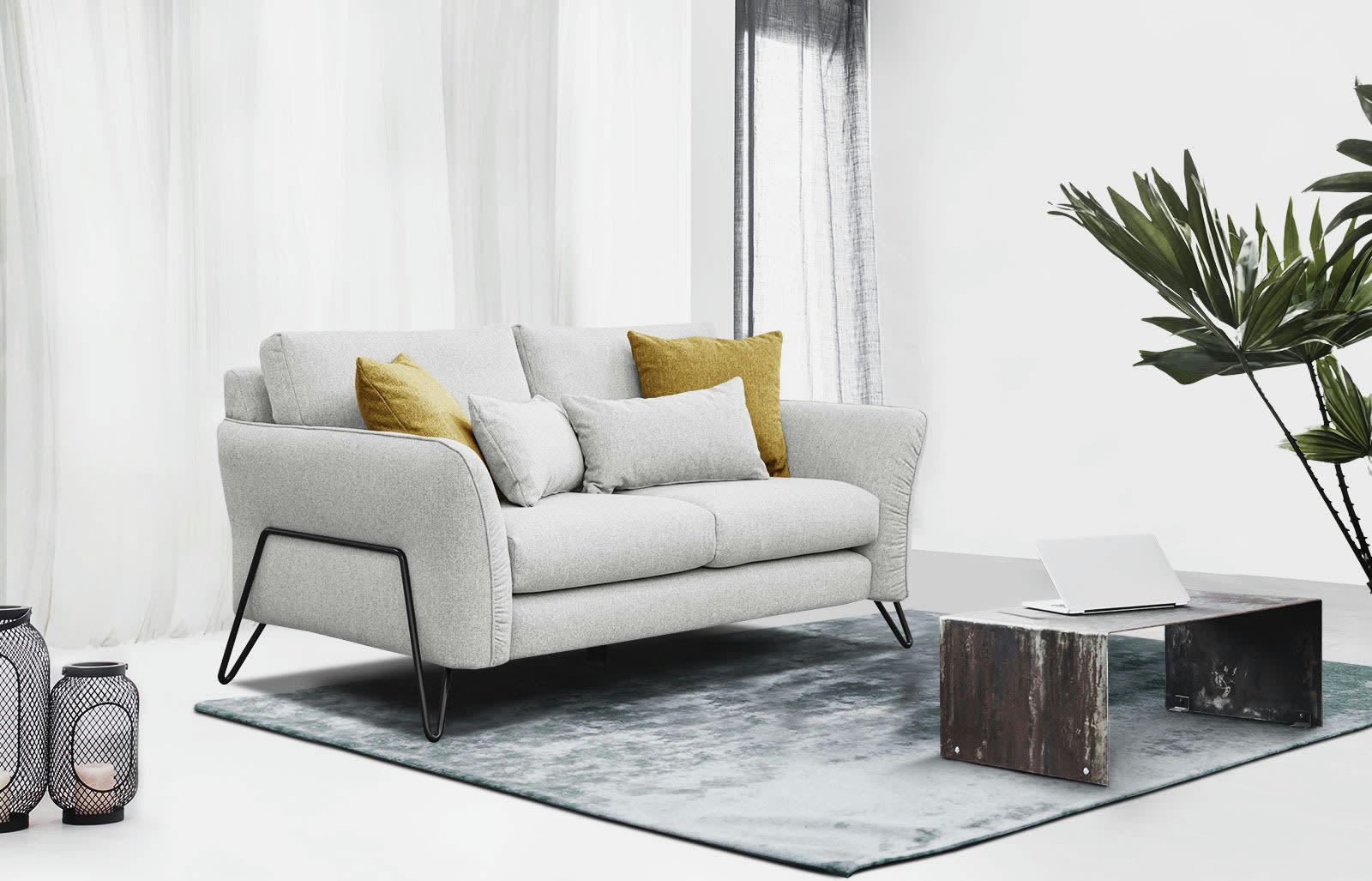 LOREM - Canapé droit 2 places tissu gris clair