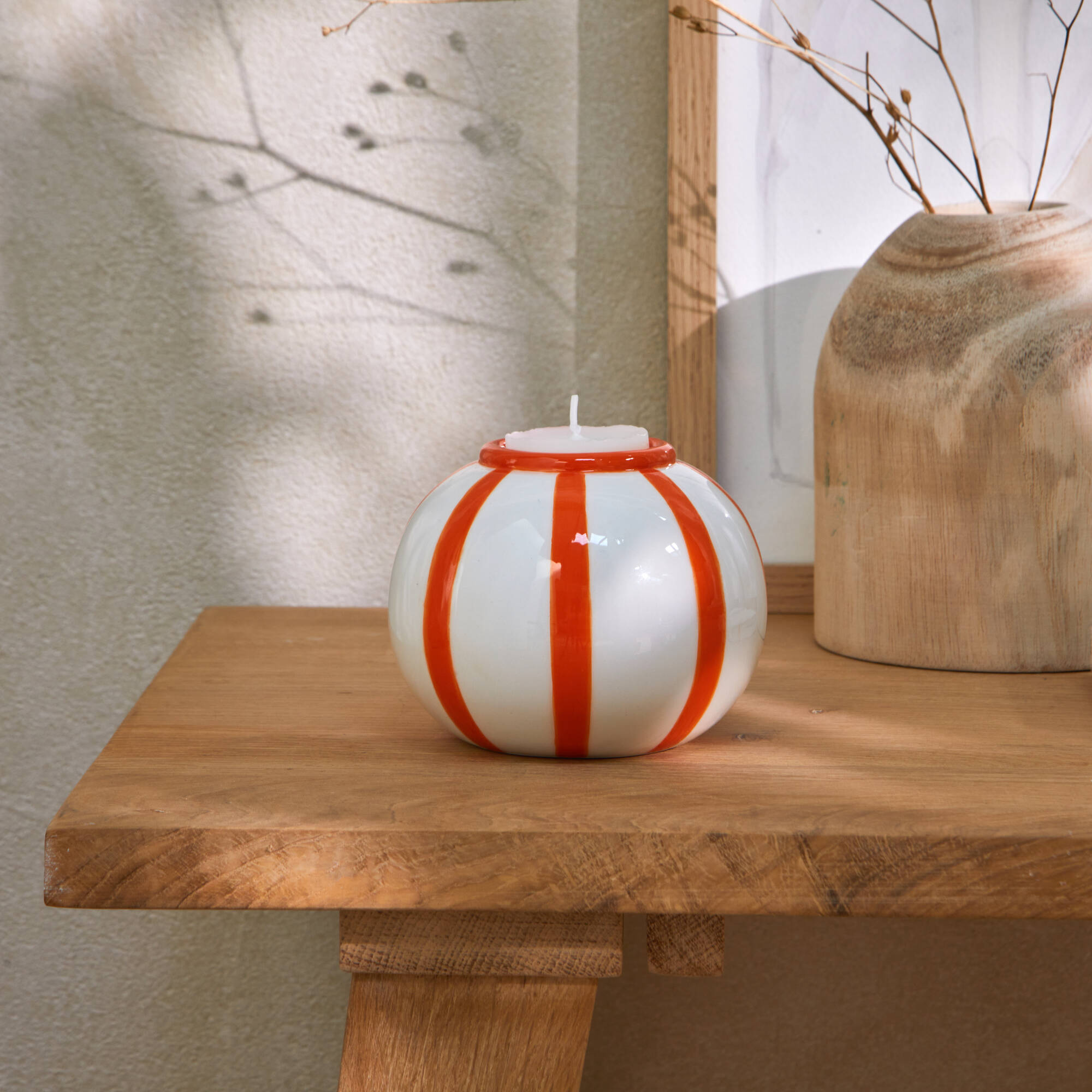 Bougeoir rond rayures orange