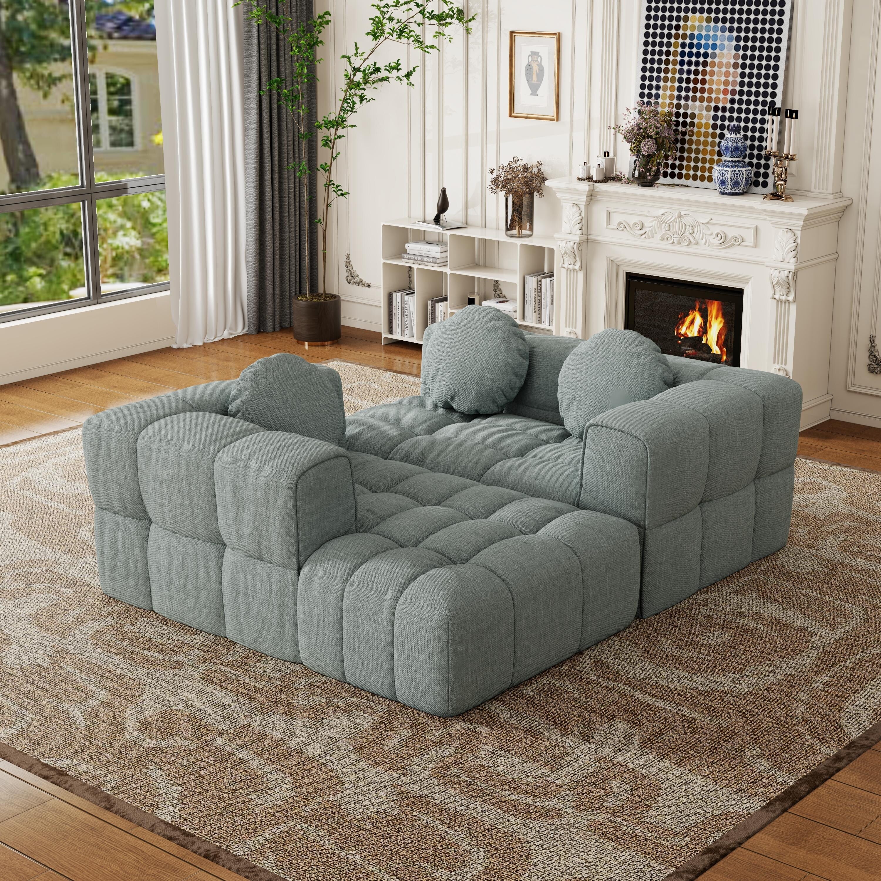 Modern upholstered combination sofa set, fully compressed modular L-shaped combination living room sofa set with 3 pillows