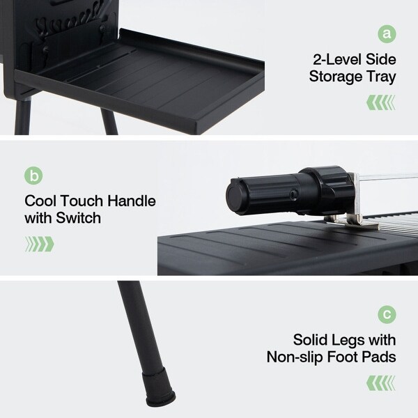 Portable Charcoal Grill with Electric Roasting Fork-Black - 42.5" x 16" x 29.5"(L x W x H)