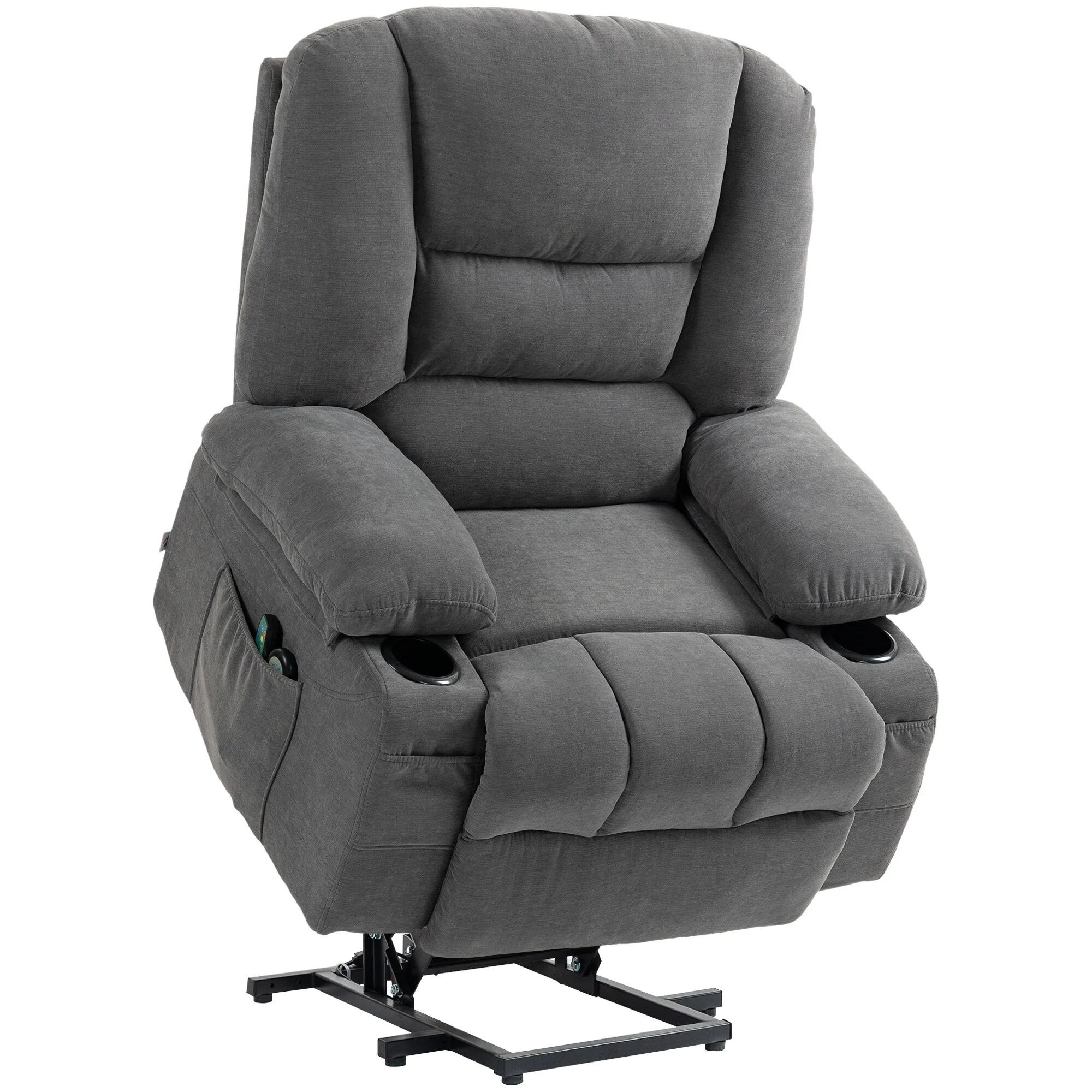 Brown Electric Lift Recliner Chair with Vibration Massage, Heating, Adjustable Positions, Remote Control, and Storage Pockets