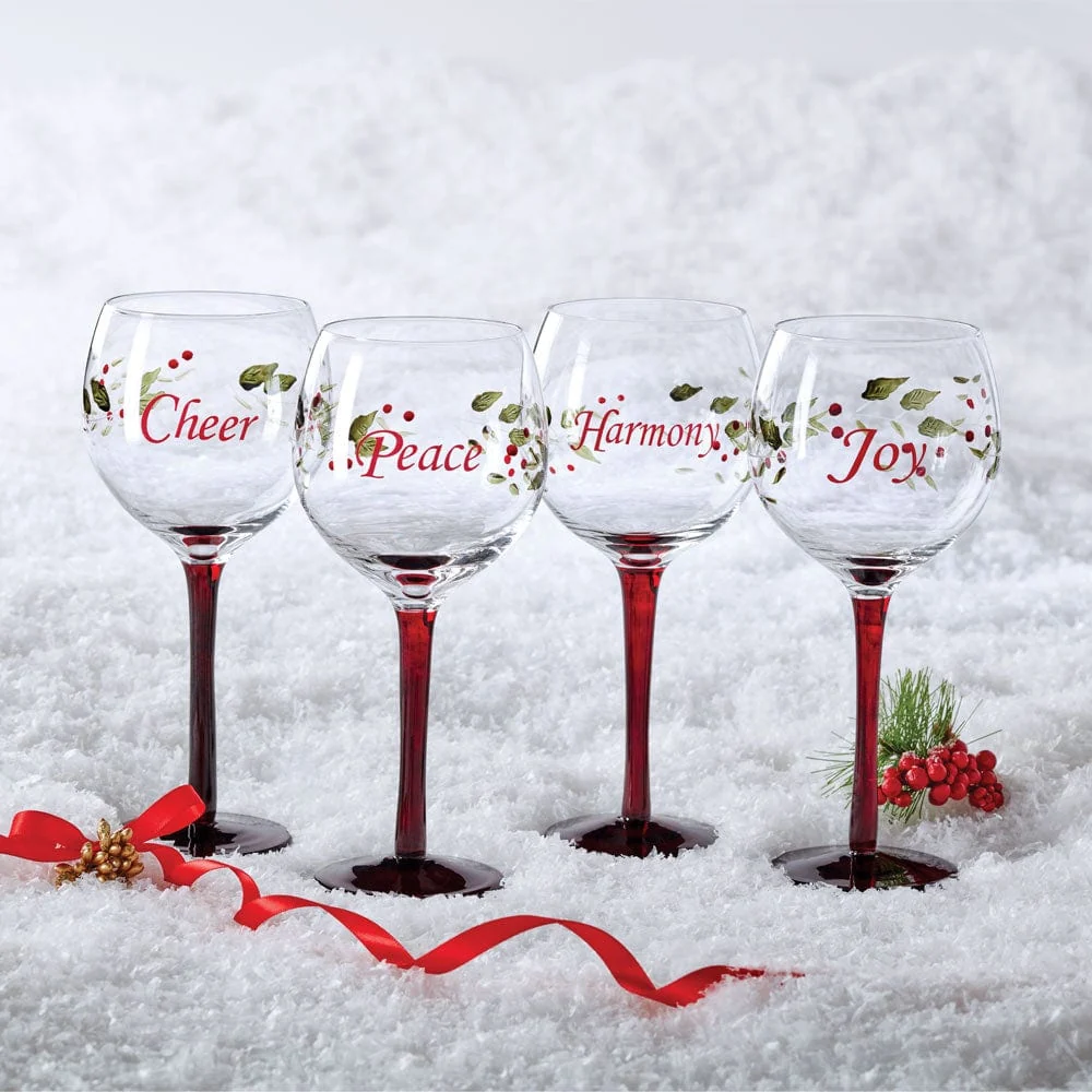 Winterberry® Set of 4 Sentiments Wine Goblets