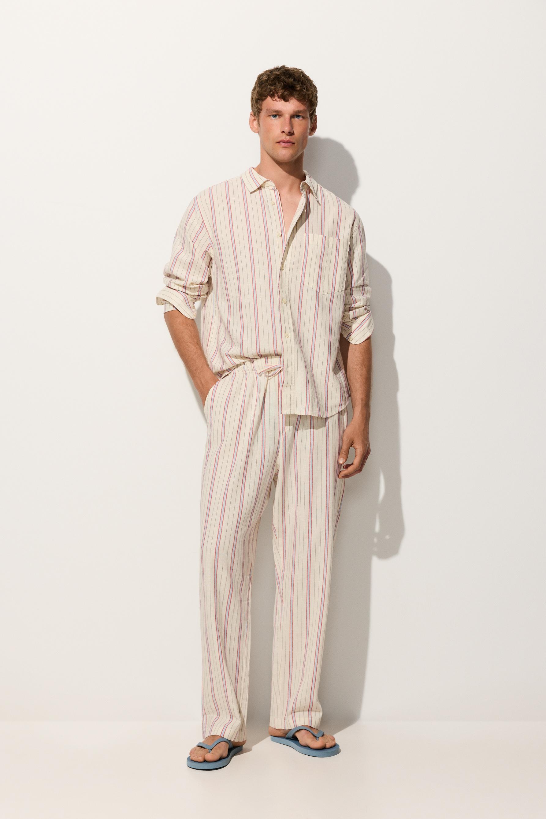 Hombre | Camisa rayas rosas lino - algodón