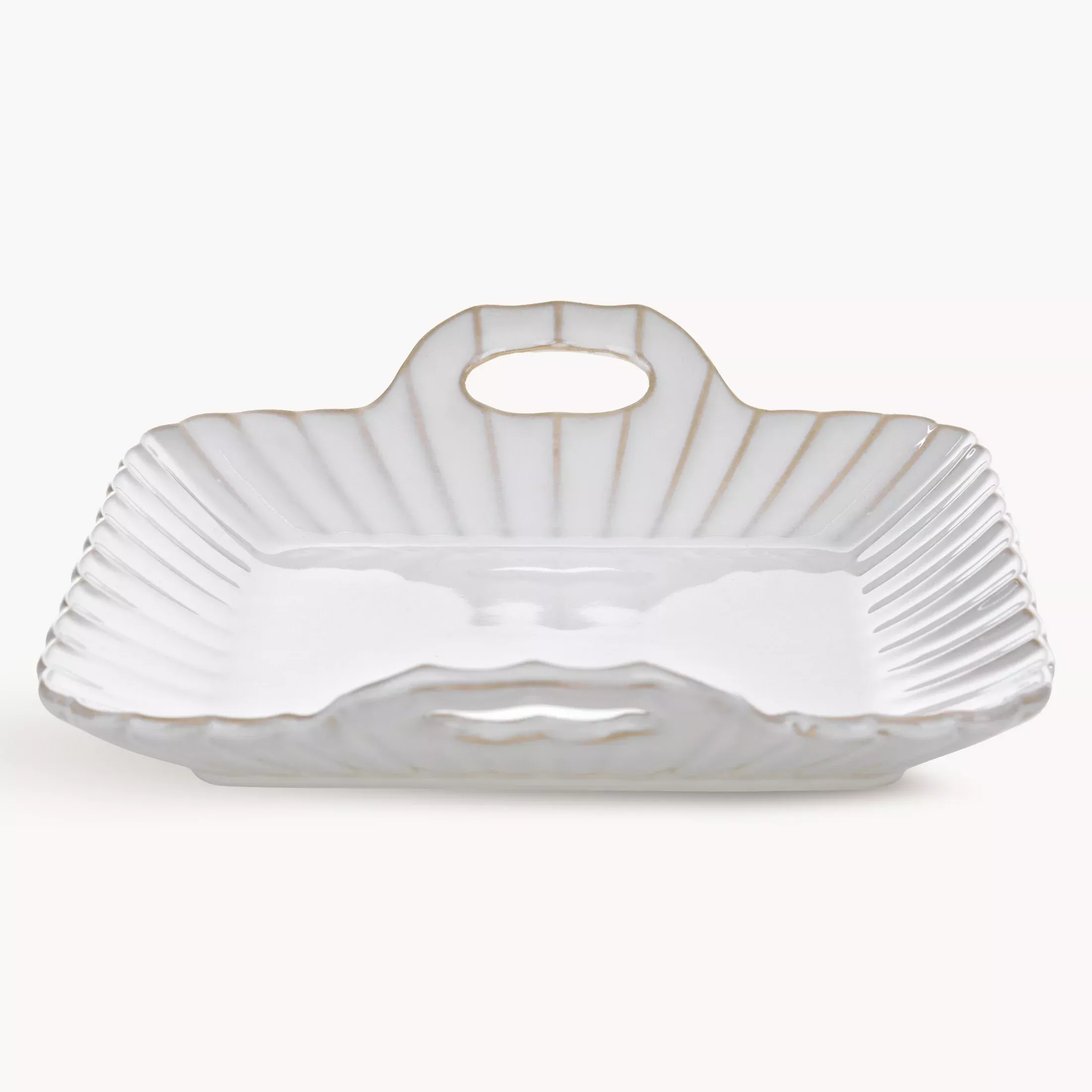 Patera ceramiczna dekoracyjna kremowo-beżowaz praktycznymi uchwytami w stylu eko 24x23x6 cm AVRIL