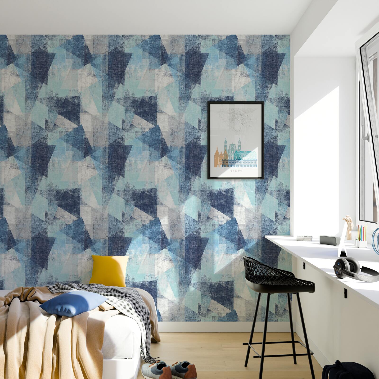 Papier peint intissé BENSON coloris bleu jeans