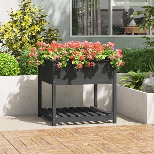 NNEVL Planter with Shelf Grey 82.5x82.5x81 cm Solid Wood Pine