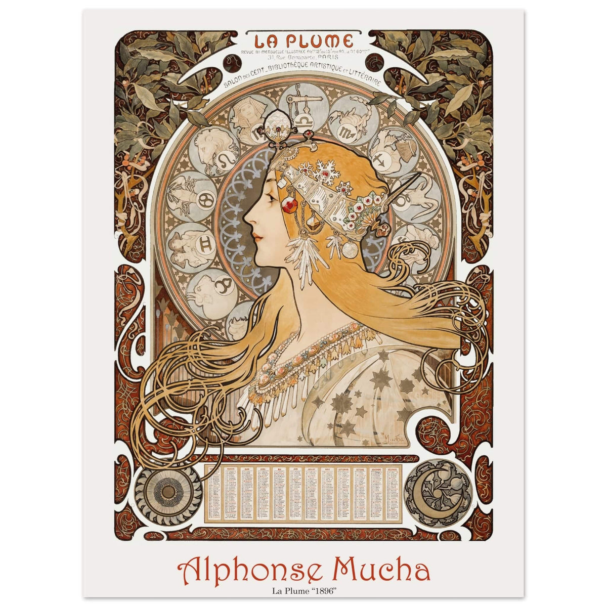 Artfulprints Poster Alphonse Mucha - La plume  - 30x40 cm - Bruin