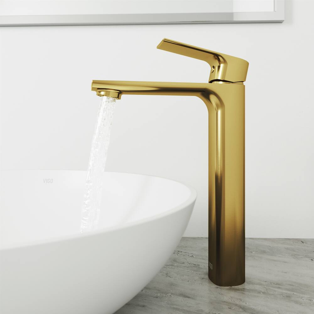 VIGO Norfolk Single Handle Vessel Single Hole Bathroom Sink Faucet, Matte Gold