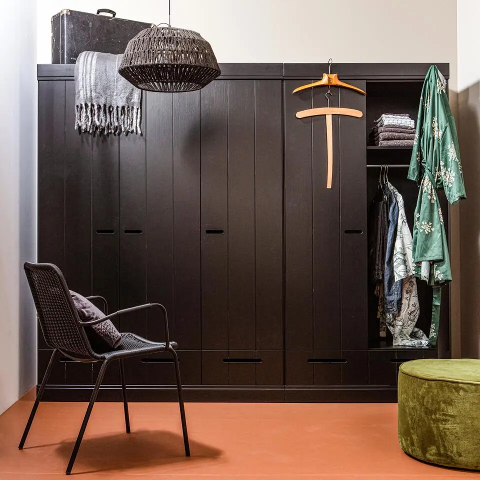 WOOOD Connect Kledingkast 3-Deurs met Lade - Grenen -Zwart- 195x140x53