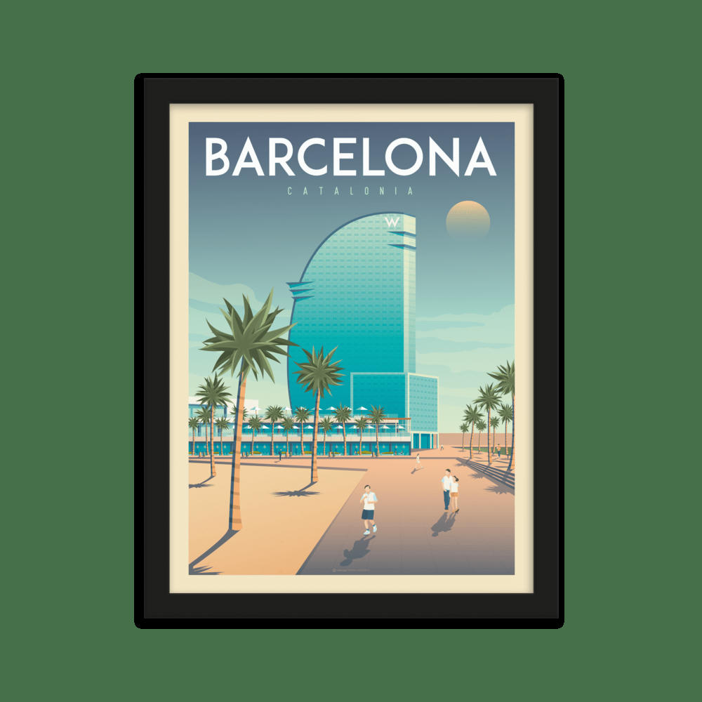 - Affiche Barcelone Espagne - Hotel W + Cadre Bois noir 21x29,7 cm