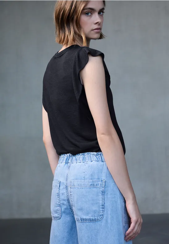 Leinen-Look Top mit Volants