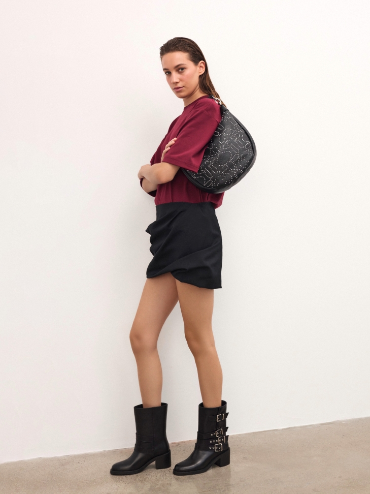 Black studded hobo bag