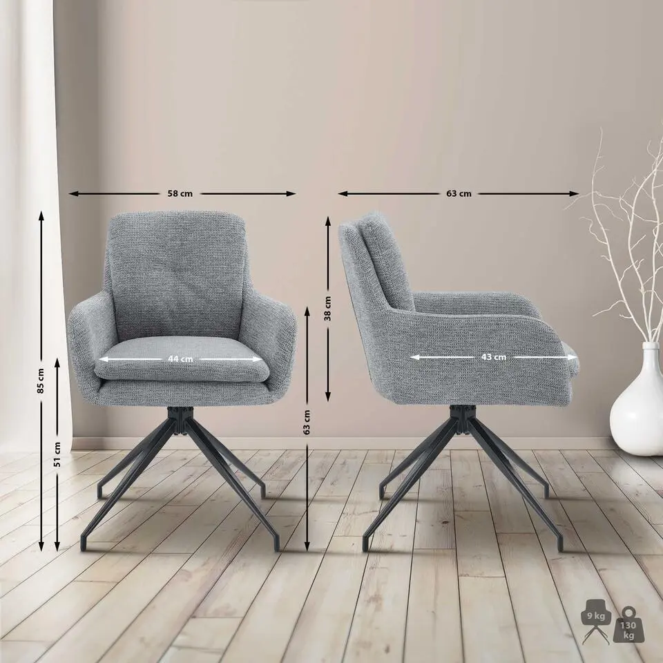 CLP Eetkamerstoel Pickett mat zwart Frame - Stof - grijs