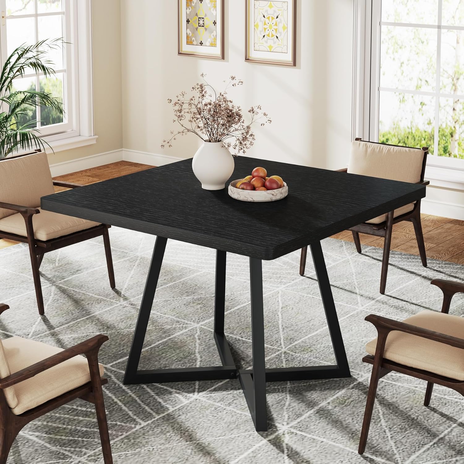 Tribesigns Square Dining Table for 2, 31.5 Industrial Dinner Table with Metal Base, Kitchen Table for Dining Room, Small Space, Apartment