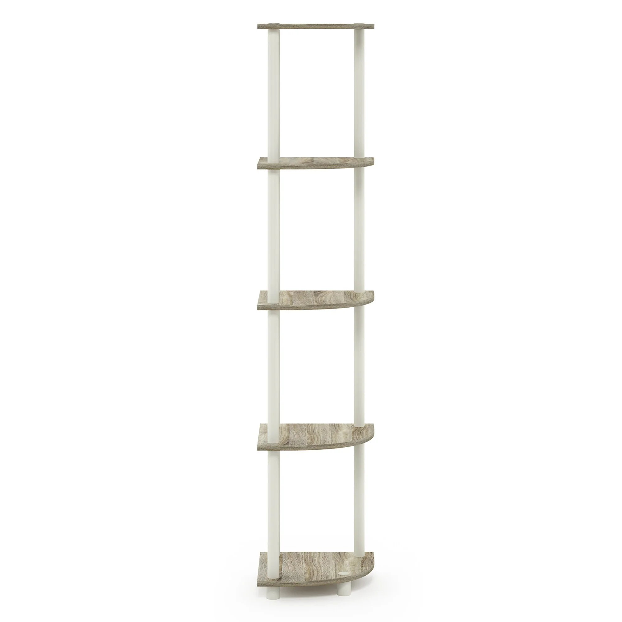 Furinno Turn-N-Tube 5 Tier Corner Display Rack Multipurpose Shelving Unit, Sonoma Oak/White
