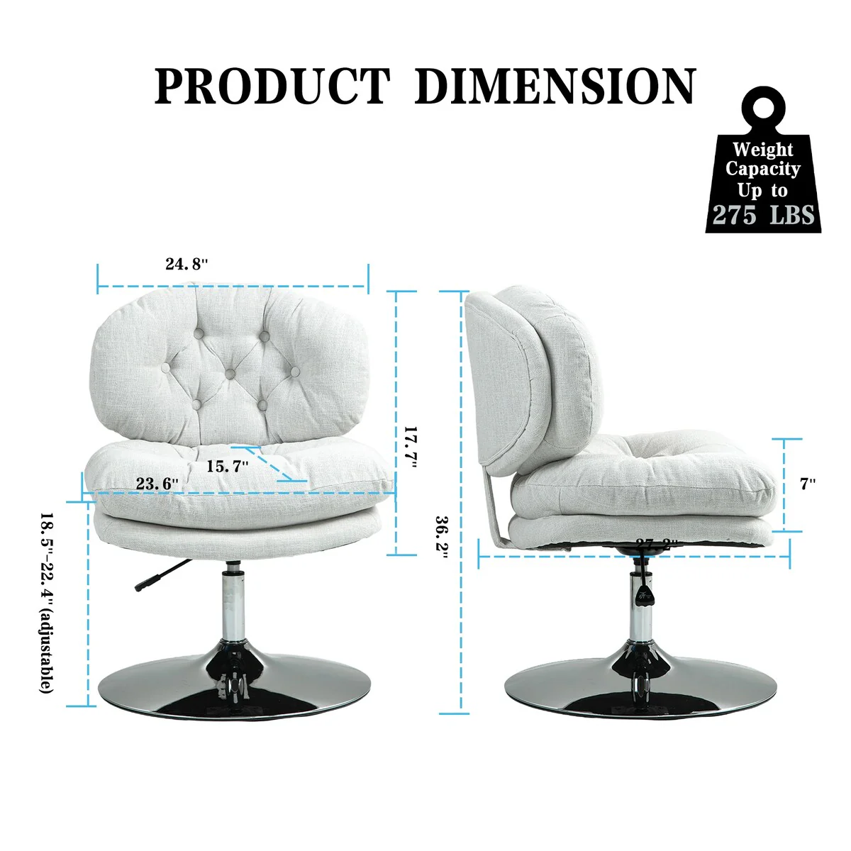 Armless Home Office Chair, 360 Swivel Desk Chair