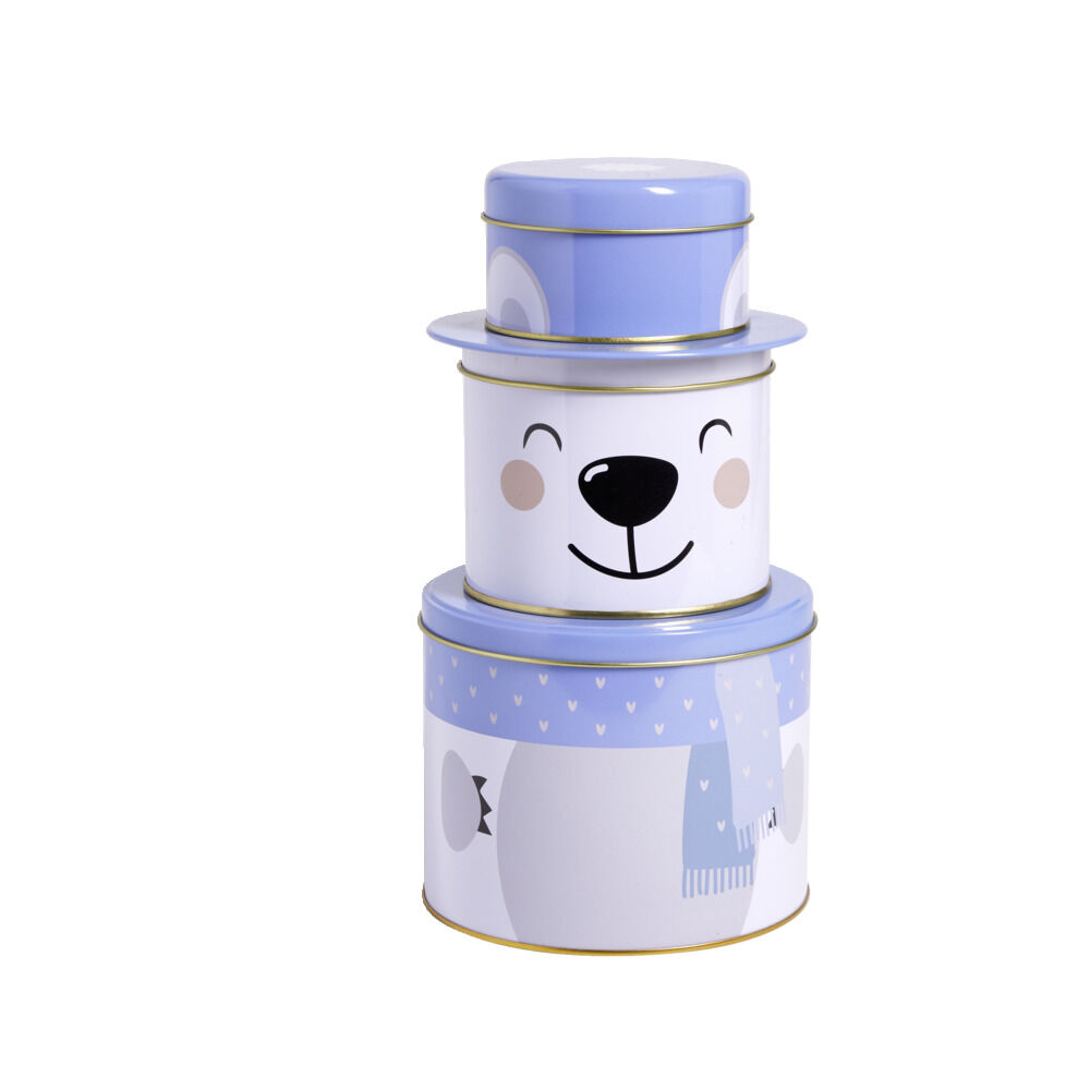 BoÎte alimentaire No&euml;l métal 3 compartiments Ø13,5xH26cm (2 modèles)