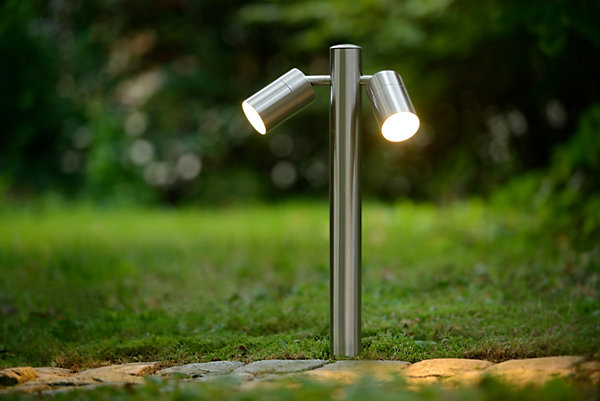 Borne extérieur ARNE-LED en acier avec 2xGU10 - Chrome Dépoli - Lucide