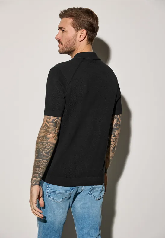 Zipped Struktur Poloshirt