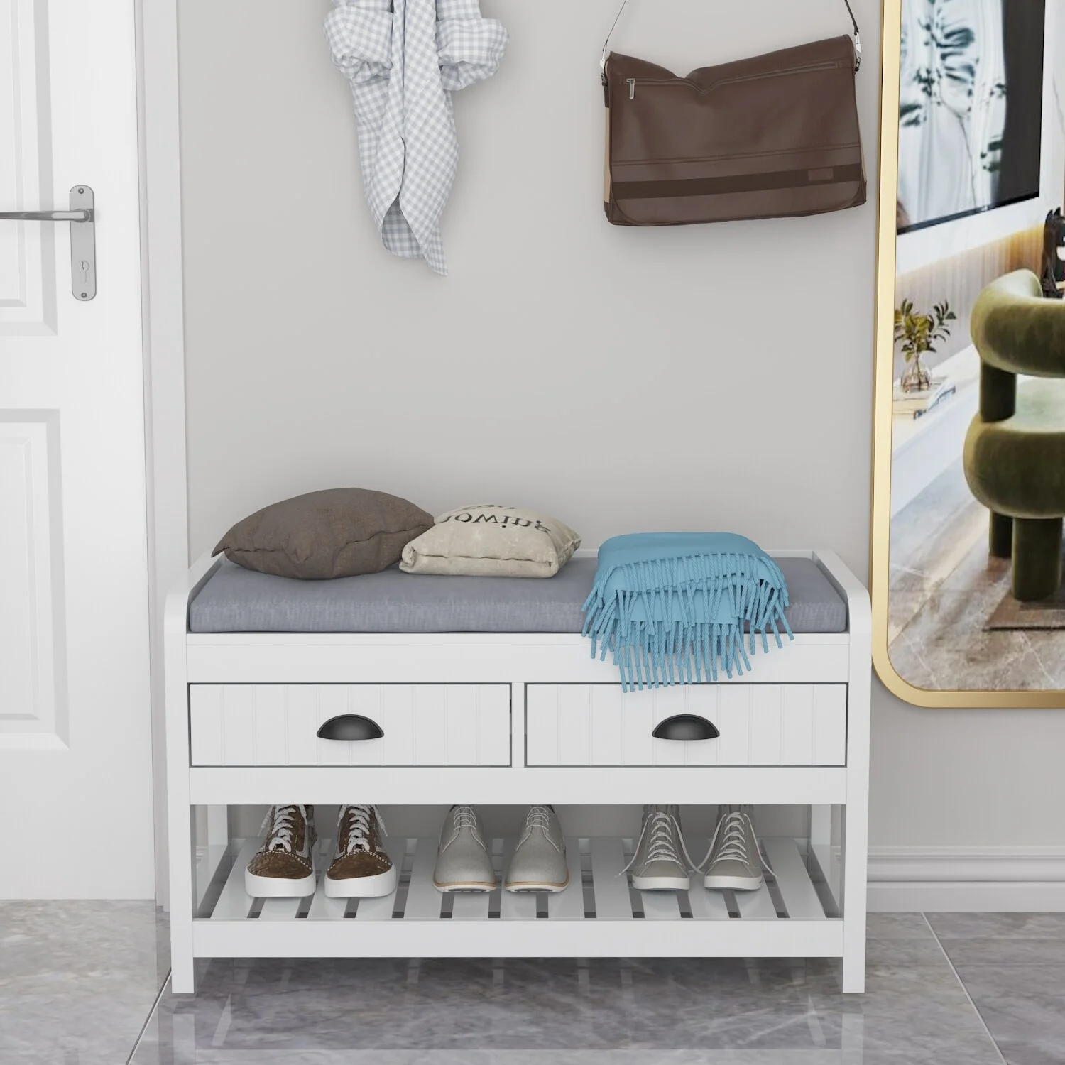 Bench Wall Mounted Coat Rack Storage Cubby Display Shelf for Hallway