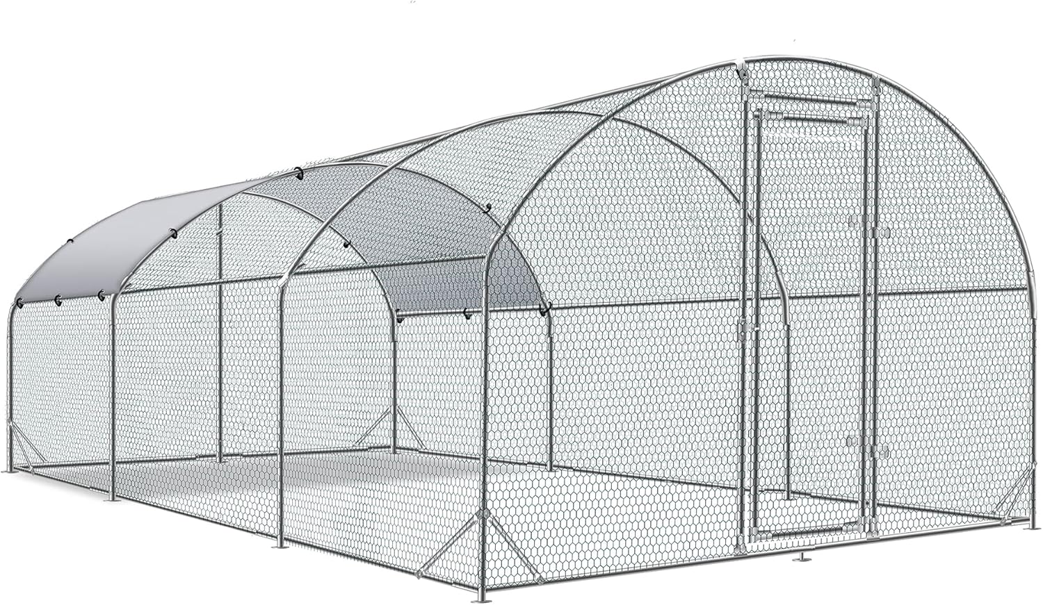 Large Metal Chicken Coop Upgrade Tri-Supporting Wire Mesh Chicken Run Chicken Pen with Water-Resident and Anti-UV Cover Duck Rabbit House Outdoor(9'W x 19'L x 6.5'H)