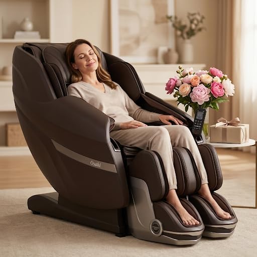 Osaki 2026 4D AI Solo Flex Full Body Massage Chair with Intelligent Health Detection, Walking Technology, SL-Track System, Zero Gravity Reclining, Touchscreen Controller, Auto Body Scan (Brown)