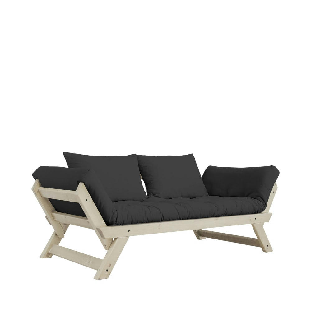 BEBOP - Canapé en bois naturel et tissu gris foncé 2 places