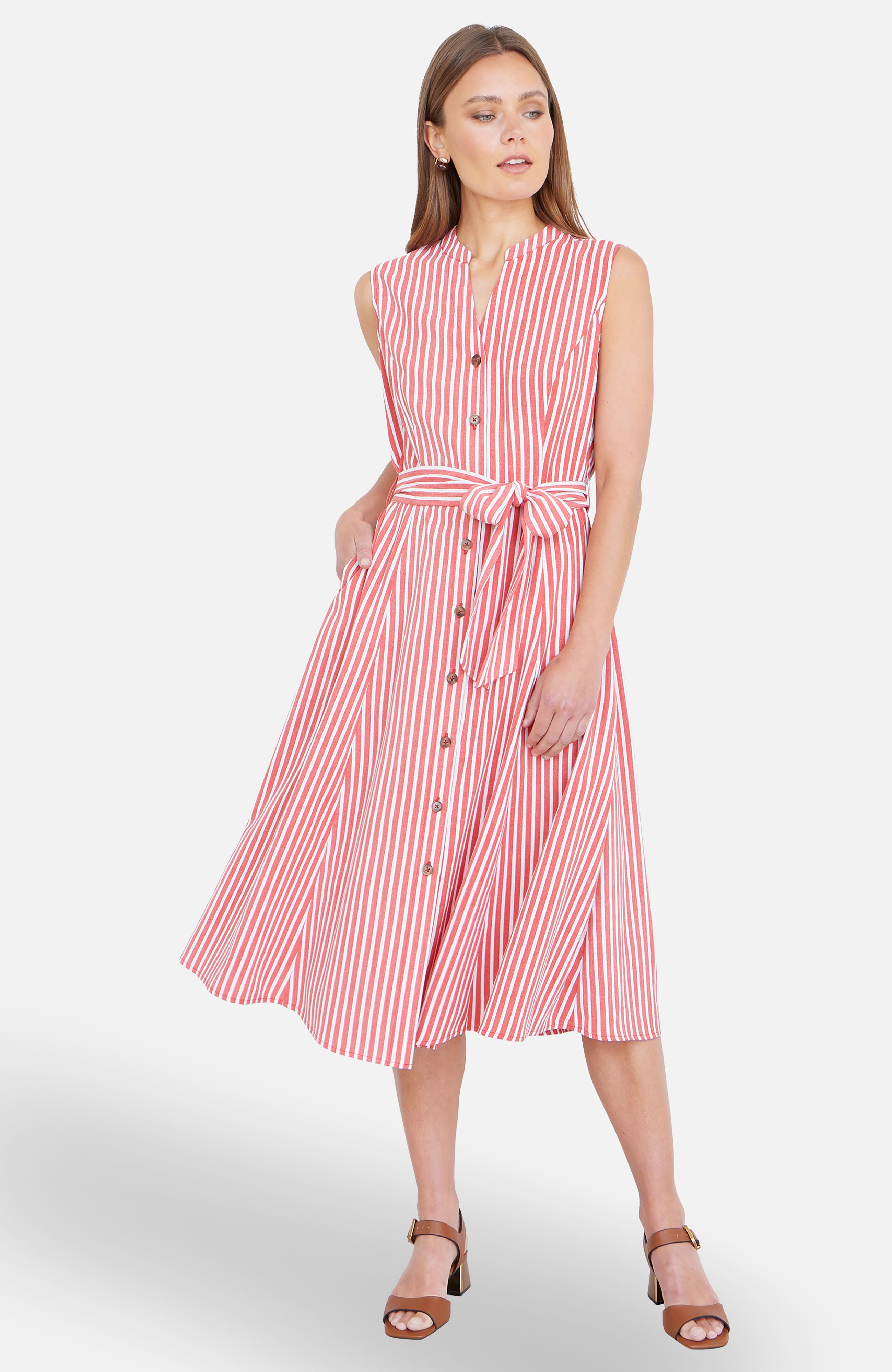 Yumi Stripe Midi Sleeveless Shirt Dress
