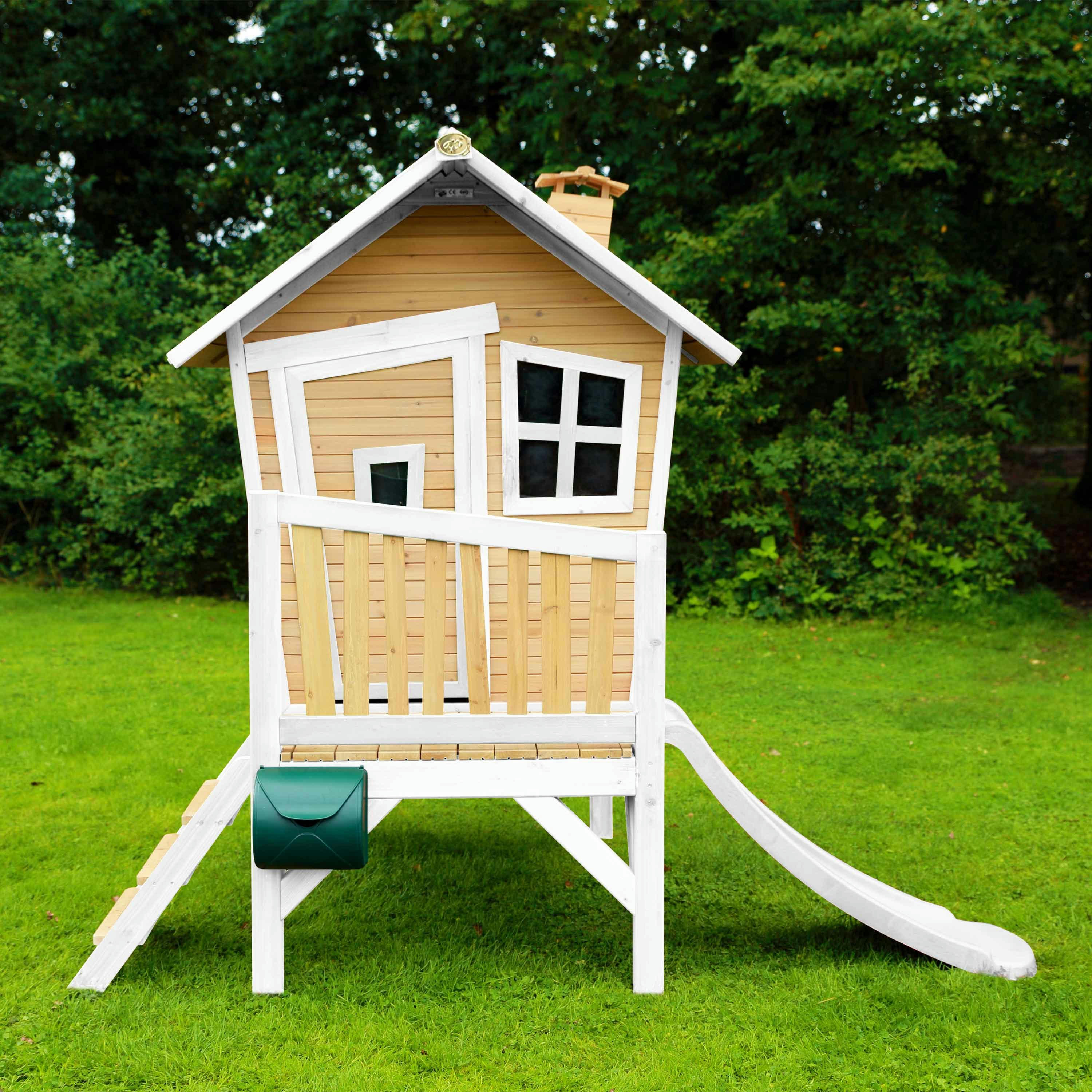 - Maisonnette en bois écologique avec toboggan blanc