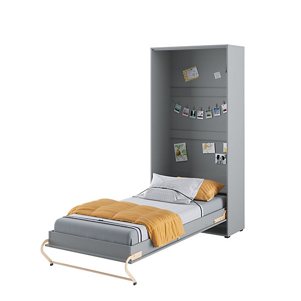 Lenart Armoire Lit escamotable Vertical 90x200 cm Gris Lit Mural Consus pro