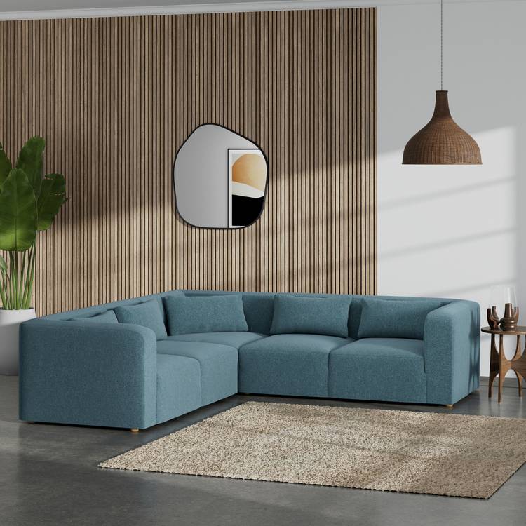 Habitat Lars Reversible Corner Sofa - Blue - Ash Leg