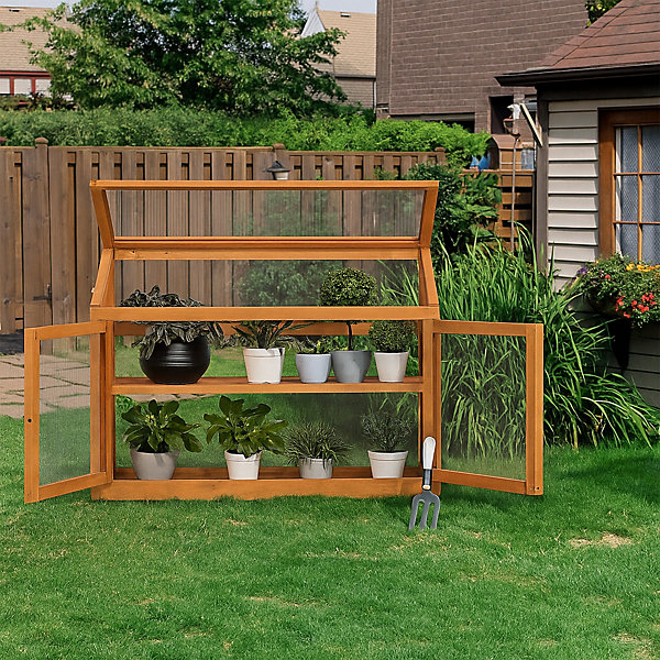Kinto - Mini serre 90x70x37 cm pour intérieur et extérieur Porte-plantes en bois épicéa et polycarbonate
