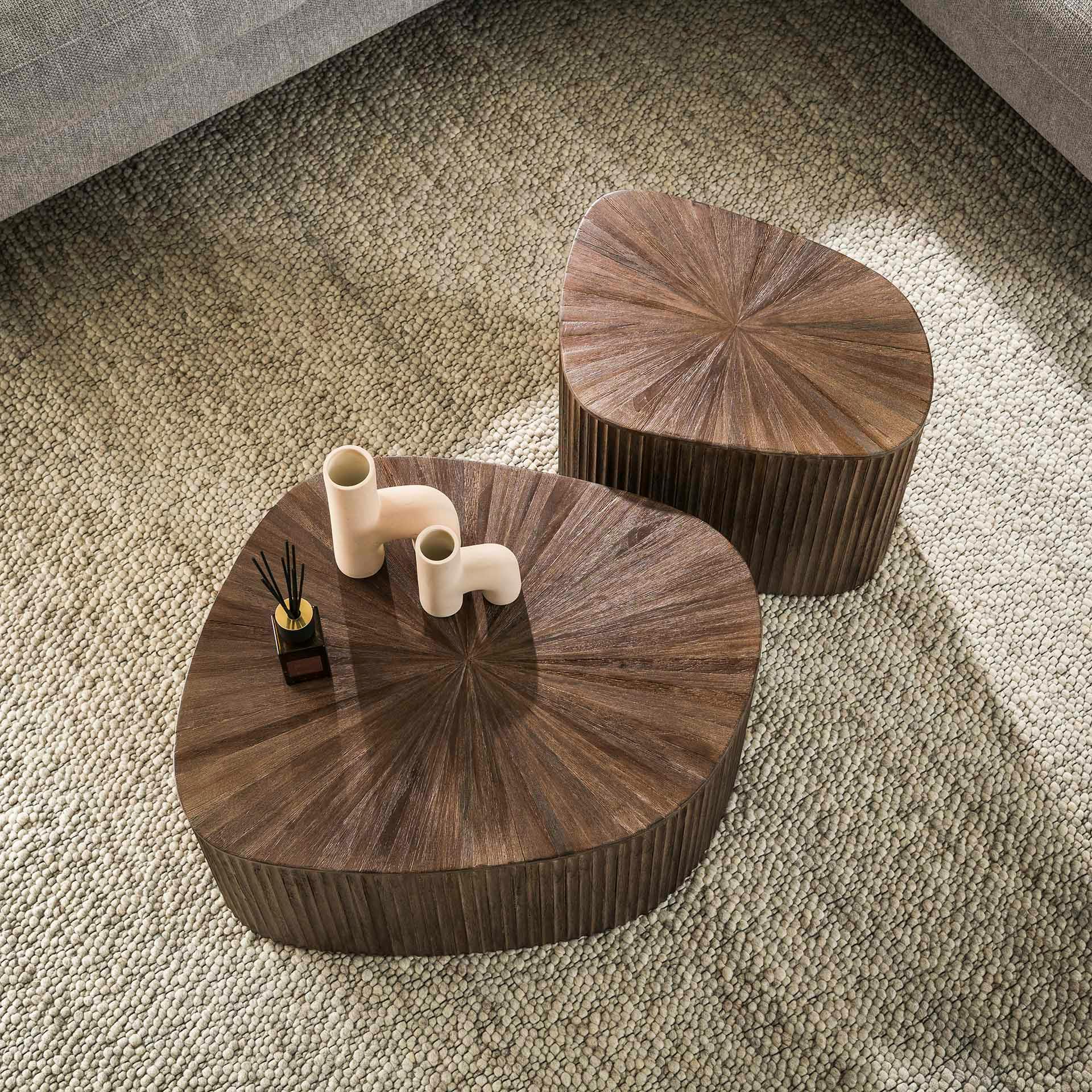 Table basse design en bois de teck avec plateau étoilé (lot de 2) YOGY