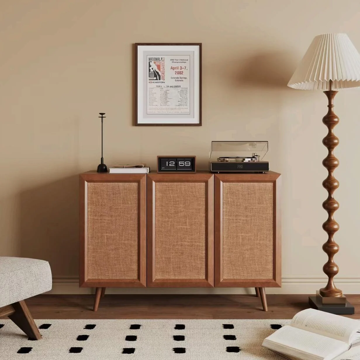 Farmhouse TV Stand with Storage - Entryway Console Cabinet, White