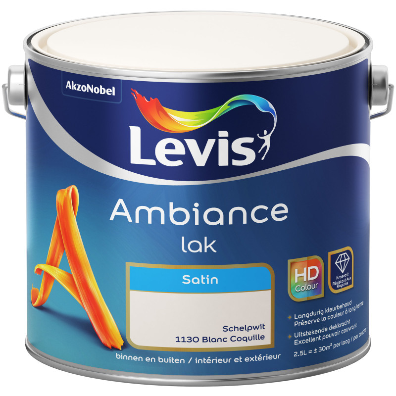 Peinture laque Ambiance Blanc coquille satin effet miroir 2,5 L LEVIS